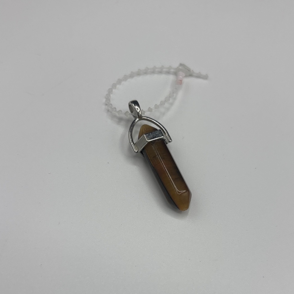 Sterling Silver Tiger Eye Point Pendant Necklace - Brown Crystal Jewelry